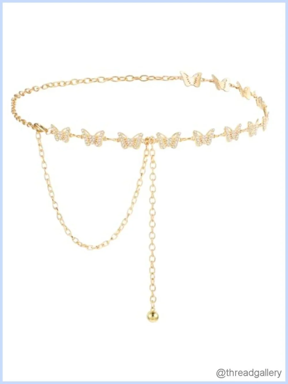 Rhinestone Butterfly Waist Chain Belt Adjustable for Dresses